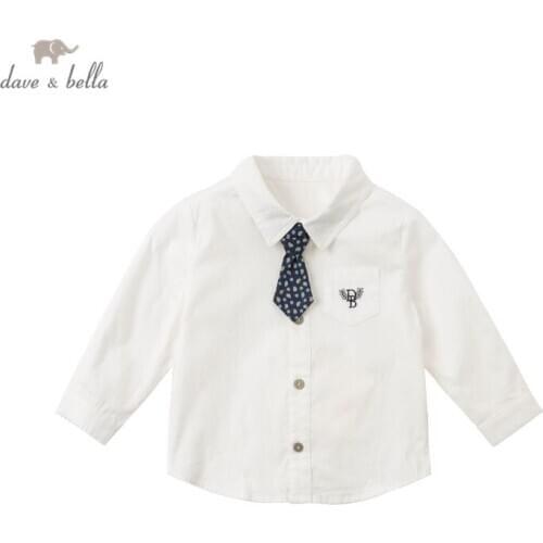 DB16755 dave bella spring fashion baby boys solid removable tie button shirts infant toddler tops children high quality clothes