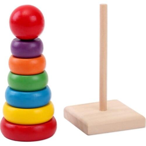 New Childrens Wooden Stacking Toys Wooden Stacking Ring Tower Rainbow Stacking Childrens Preschool Education Boys Girls Toys