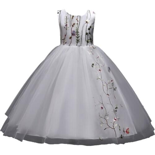 Childrens Christmas Evening Dress Toddler Girls Embroidered Flowers Black Dress 5-15 Years Girls Mesh Tutu Performance Clothing