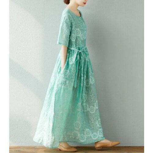 Long Ramie Women Linen Dresses Linen Embroideried Summer Plus Size Women Dresses