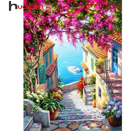 Huacan diamond painting town street full square/round mosaic embroidery city scenery home decor diamond art