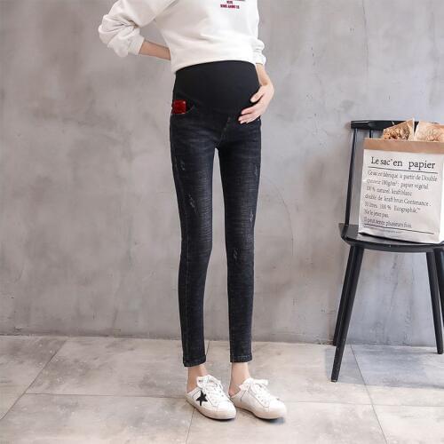 Pocket Liu Ding maternity pants new maternity wear casual pants stomach lift pants hole stretch stomach lift denim pants