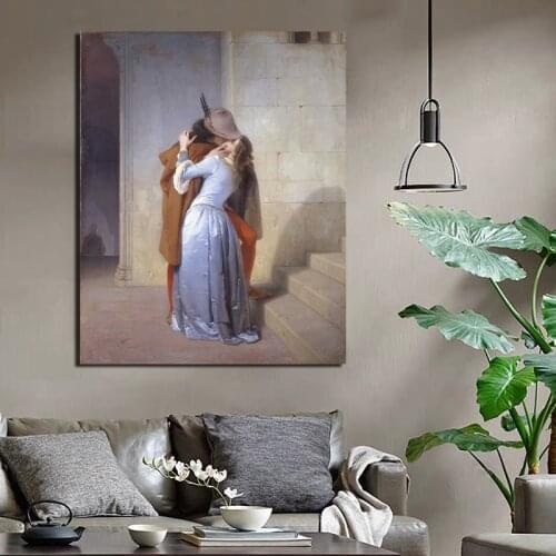 Francesco Hayez Kiss Canvas Painting Print Living Room Home Decoration Modern Wall Art Oil Painting Posters Pictures Framework