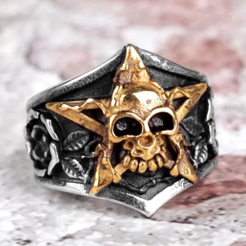 Stainless Steel Men Rings Gold Star Police Badge Skull Punk Rock Gothic for Biker Male Boy Jewelry Creativity Gift Wholesale