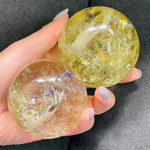 Beautiful !! Natural Citrine Rainbow Quartz Magic Crystal Healing Ball Sphere Home Decoration