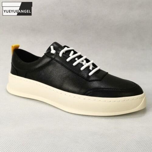 Thick Bottom Genuine Leather Platform Shoes Mens Footwear Trainers Sneakers Elastic Band Round Toe Casual Sneaker Plus Size 45