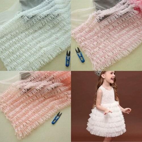 2meters 40CM Wide Ruffle Dots Hem Lace Fabric Pleated Lace Trim Patchwork Material DIY Sewing Bubble Skirt Fluffy Dress