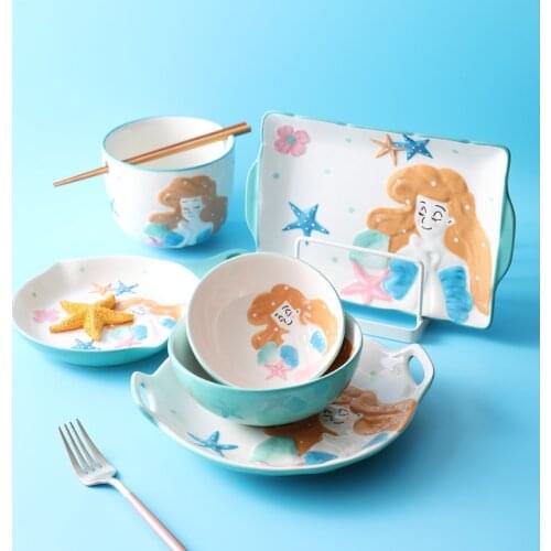 Fashion Mermaid Pattern Kitchen Tableware Salad Bowls Barbecue Cheese Baked Rice Baking Pan Free Shipping Items