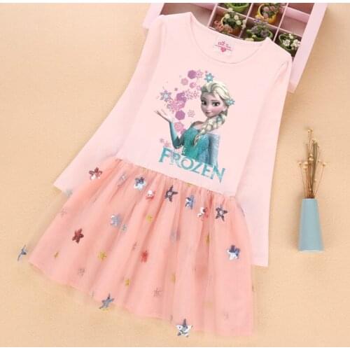 Fashion Frozen Elsa Star Sequins Vestidos Birthday Costume Korean Kids Clothes Autumn Little Girls Long Sleeve Princess Dress