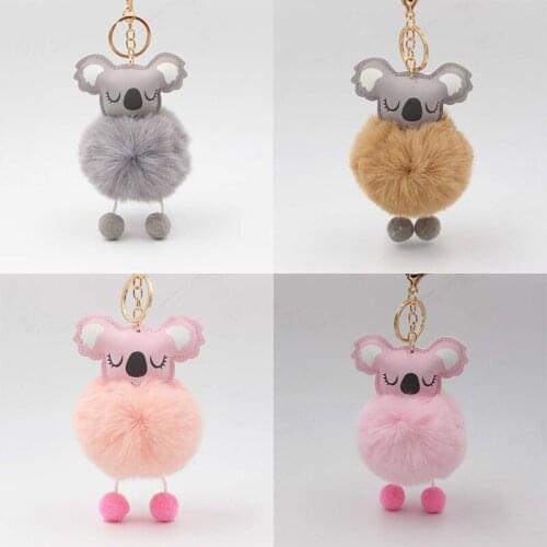 Fashion Cute Fur Ball Koala Keychain Handbag Purse Fluffy Key Ring Bag Car Key Holder Pom Pom Key Chain Jewelry Gift Accessories