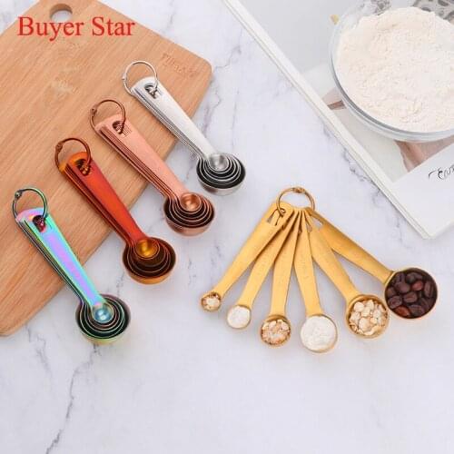 5pcs/set Gold Measuring Cups set Stainless Steel Measuring Spoons set Stackable Coffee Sugar Scoop Baking Tools Kitchen Gadgets