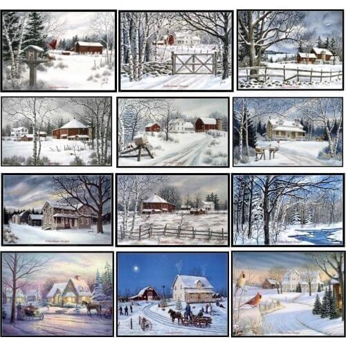 Embroidery Counted Cross Stitch Kits Needlework - Crafts 14 ct DMC Color DIY Arts Handmade Decor - Village Winter