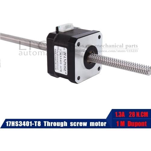 NEMA 17 Through screw stepper motor 17HA3401-T8*8 100/200/300/400MM linear high torque stepper motor for 3D printer accessories
