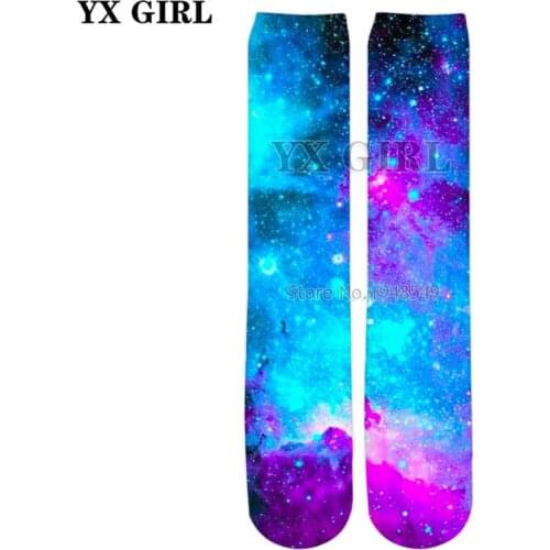YX GIRL High quality cotton socks 2018 summer New Fashion 3d socks Colorful Galaxy Space Print Men/Women casual Street Sock