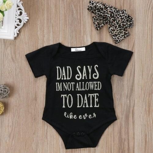 Baby Bodysuit Wholesale Newborn Girls Clothes Black Short Sleeve Outfits Leopard Headband Outfits Clothes