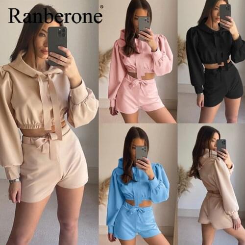 Ranberone Casual Tracksuit Women Runing Set Pullovers Hoodies Sweatshirts and Short Two Pieces Sets Women Spring Suits Clothing