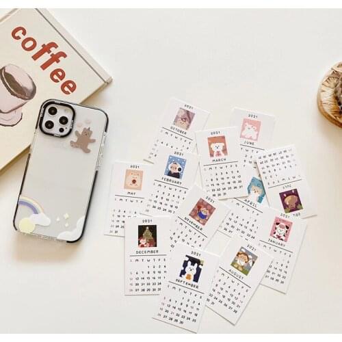 2021 calendar Card cartoon bear shockproof case for iphone 11 11pro 12 12Pro Max X Xs Max XR SE2020 7 8 Plus Protective cover