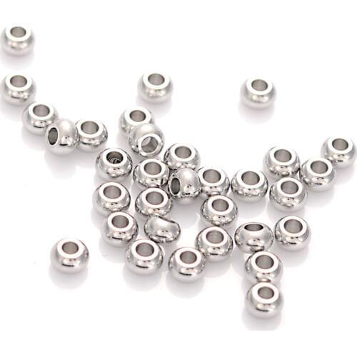 100Pcs/Lot Stainless Steel Spacer Oblate Beads For Jewelry Making Round Silver Tone DIY Bracelet Necklace Findings Accessories