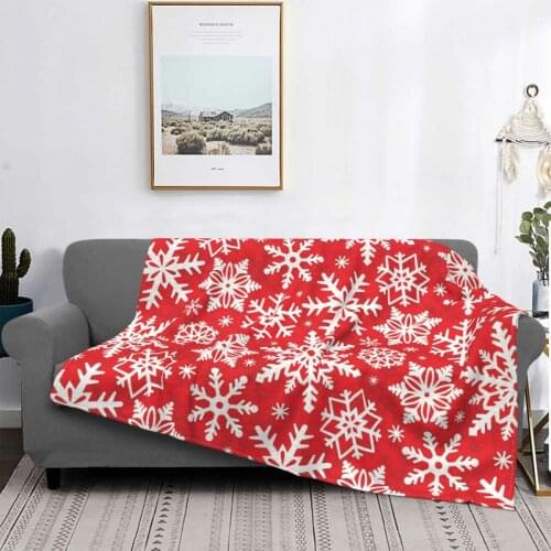 Red Snowflake Christmas Blankets Fleece Decoration Winter Holidays Portable Super Soft Throw Blanket for Home Car Bedspread
