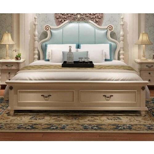 Modern european solid wood bed 2 people Fashion Carved leather french bedroom furniture bng011