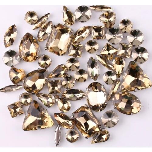 Silver claw setting 50pcs/bag shapes mix Lt topaz glass crystal sew on rhinestone wedding dress shoes bag diy trim