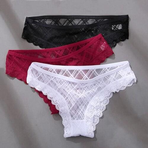 FINETOO Womens Lace Panties Sexy Hollow Out Briefs Female Underwear Soft Panties Breathable G String Womens Underpants M-XXL