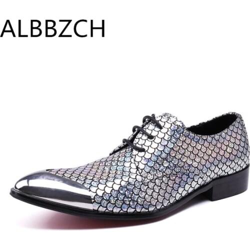 Silver Casual Party Men Shoes Trend Golden Printing Leather Wedding Dress Shoes Buckle Design Pointed Toe Mens Career Work Shoes