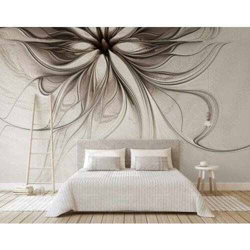 House decoration paper painting panoramic abstract flowers embossed lines 3D stereo modern TV living room wallpaper