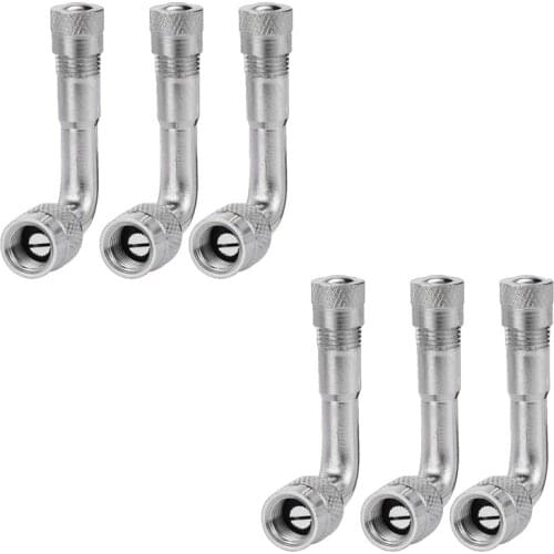 6 Pieces of Universal Chrome-Plated Schrader Tires with 90-Degree Oblique Angle Stem Extension Adapter Suitable