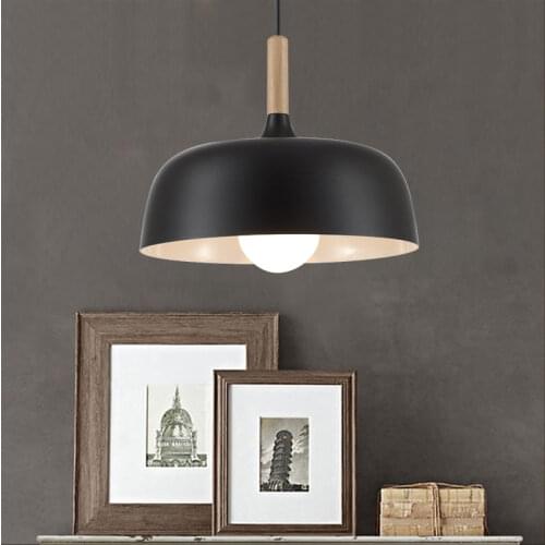 Industrial Vintage Pendant Lights Dining Room Kitchen Loft Lamp Aluminum Wood White Lampshade Decor Home Lighting E27 110-220V