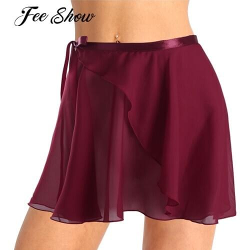 Adults Ballet Skirt Dance Wrap Ballet Leotards for Women Ballet Wrap Tutu Skate Skirt Chiffon Training Dancewear with tie waist