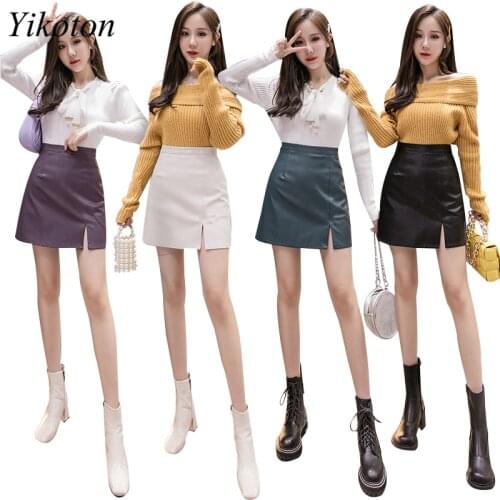 Washed PU Leather 2021 A-line Skirts Women Hip Skirt Korean High Waist Female Winter Sexy Mini Skirts Safety Liner Shorts Skirt
