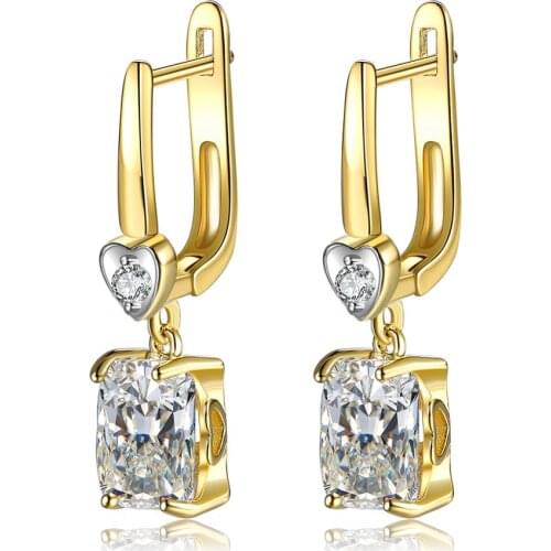 ZEMIOR Geometric Square Clear 5A Cubic Zirconia Stud Earrings Dangle Jewelry For Women Cute Heart Gold Plated Earrings Wholesale