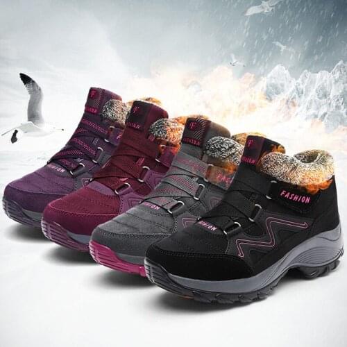 Womens Vulcanize Shoes Fleece Boots Winter Warm Plush Casual Shoes Wrap Ankle Snow Boots Female Outdoors Walking Shoes Non-slip
