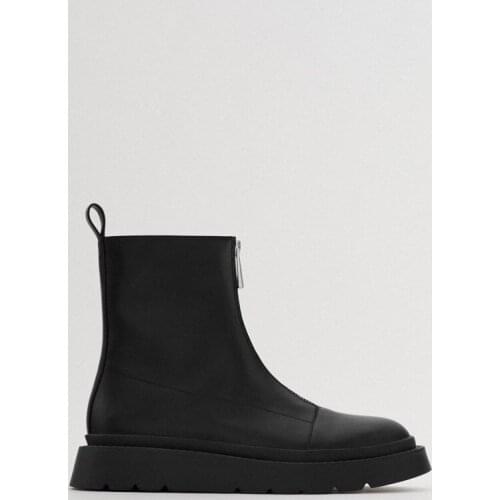 2020 New TRF Womens Boots Autumn Winter Shoes Black Zipper Flat Ankle Boot Female Motorcycle Boots