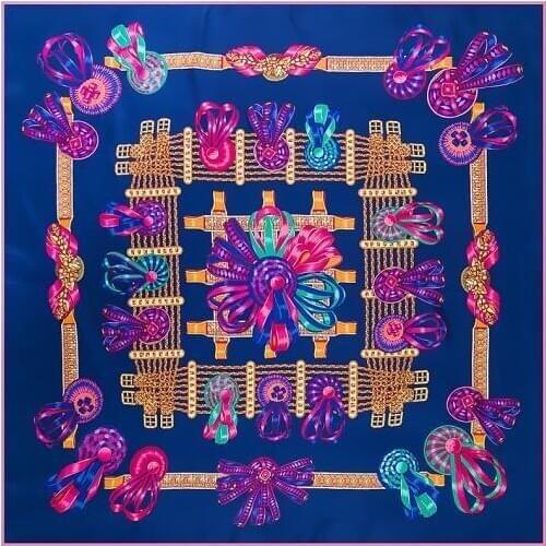 POBING 100% Silk Scarf Women Square Scarves Luxury Brand Neckerchief Spain Female Foulard Silk Hijab Lady Bandana 130*130CM