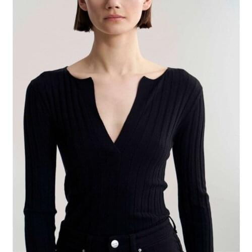 Women Sweater Knitwear V-neck Silk Cashmere Basic Base Shirt Top Pure Color All-match Knitwear Autumn Winter