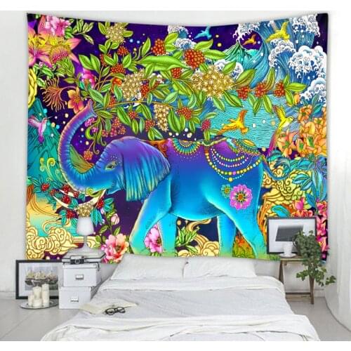 Animal flower and bird psychedelic scene art tapestry hippie bohemian home decor wall hanging bed sheet sofa blanket beach mat