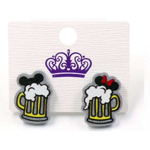 1pair) ER1186-18mm Bear Mug Stud Earrings Fale Mouse Head Glitter Acrylic Earrings