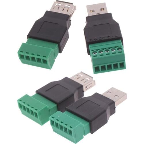 1Pc USB Plug With Shield Connector Female To Screw Connector USB2.0 Female Jack USB Female To Screw Terminal