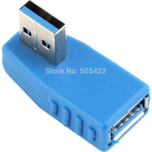 200PCS/LOT Right Angle USB 3.0 to Left Facing Vertical Female Adapter Coupler Connector Blue
