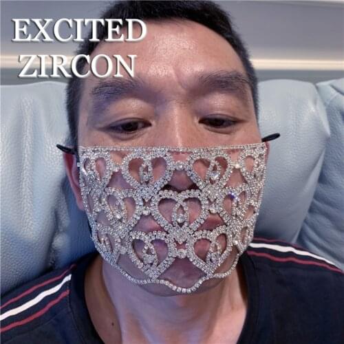 2020 new design romantic peach heart hollow rhinestone mask luxury fashion crystal jewelry mask woman party accessories gift