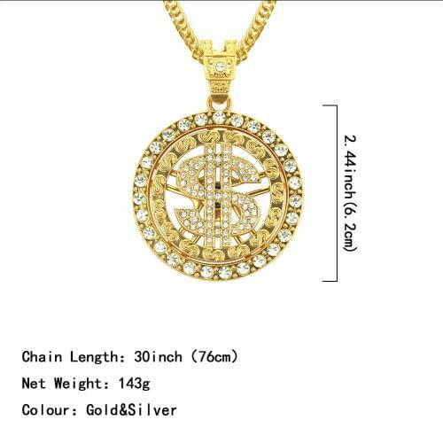 European and American fashion jewelry exaggeration hiphop jewelry hip hop Necklace round Dollar Sign Pendant Necklace