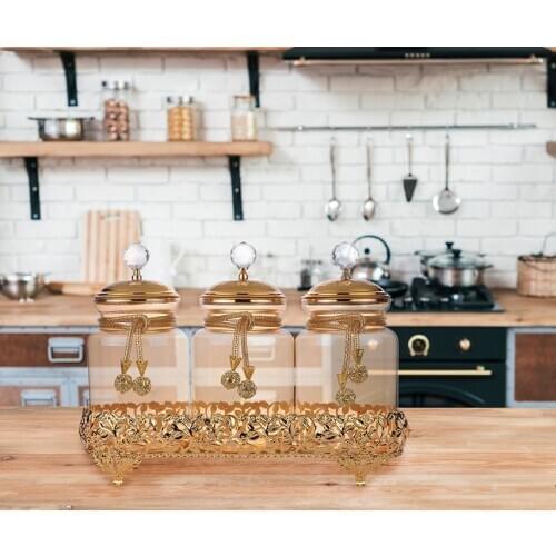 3 Pcs/Set Glass Spice Sugar Creamer Pots With Jar Spice Pepper Storage Box With Tray Kitchen