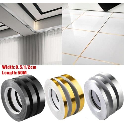 50M*0.5/1/2cm Silver/Black/Gold Foil Self Adhesive Floor Tile Strip Seam Sticker Waterproof Wall Sealing Tapes Home Decor Decals