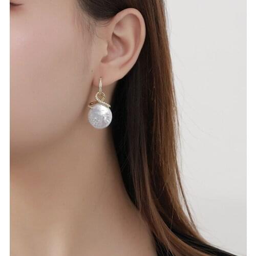 925 Sterling Silver Earring Fashion Exaggerated Round pearl Long Circle Drop Earring French Style Temperament Woman Girl Ear Jew