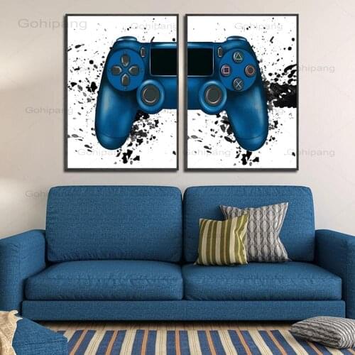 Watercolors Boys Game Canvas Painting Gamepad Illustration Game Wall Pictures Joystick Canvas Painting for Kids Room Home Decor
