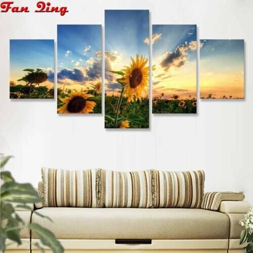 5pcs Full Square/Round Drill 5D DIY Diamond Painting "Sunflower landscape" Embroidery Cross Stitch 3D Home Decor Gift