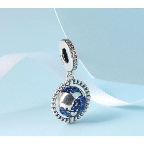 Authentic 925 Sterling Silver Charm Creative Rotating Globe Fashion Pendant Fit Pandora Women Bracelet & Necklace Diy Jewelry