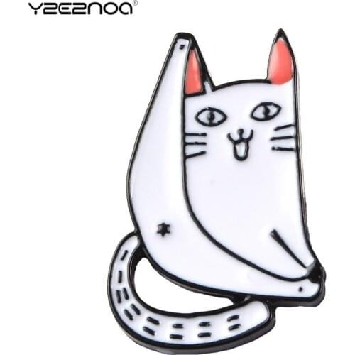 Cute Splits Cat Brooches Badges For Women Kids Simple White Cartoon Animal Enamel Pin Shirt Bag Jackets Men Jewelry Gift